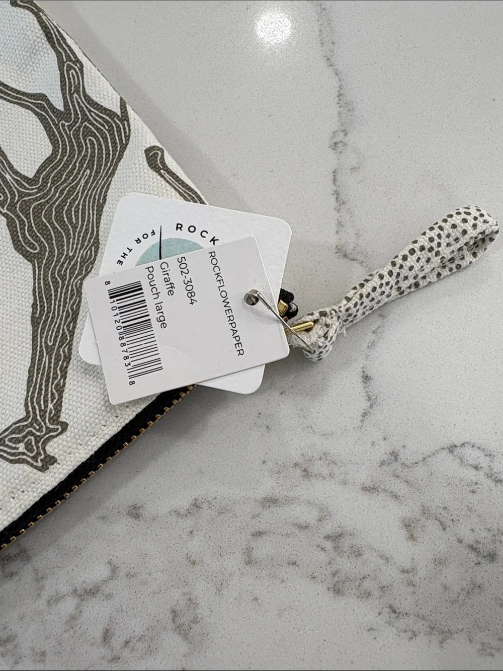 Rock Flower Paper Ivory White Grey Giraffe Print Canvas Large Pouch Cosmetic Bag